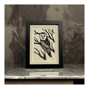 Barn Owl Linocut Available Framed and Unframed