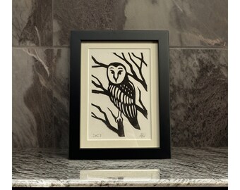 Barn Owl Linocut Available Framed and Unframed