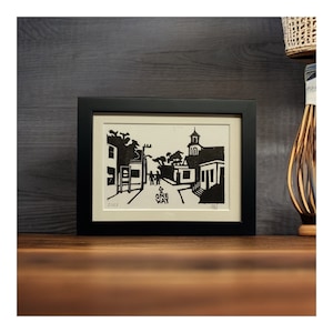 Commercial Street Provincetown Linocut Available Framed and Unframed