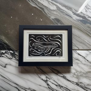 Mother and Baby Whale Linocut Available Framed and Unframed