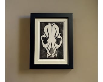 Racoon Skull Linocut Available Framed and Unframed