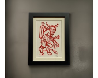 Krampus Linocut Available Framed and Unframed Black or Red Print