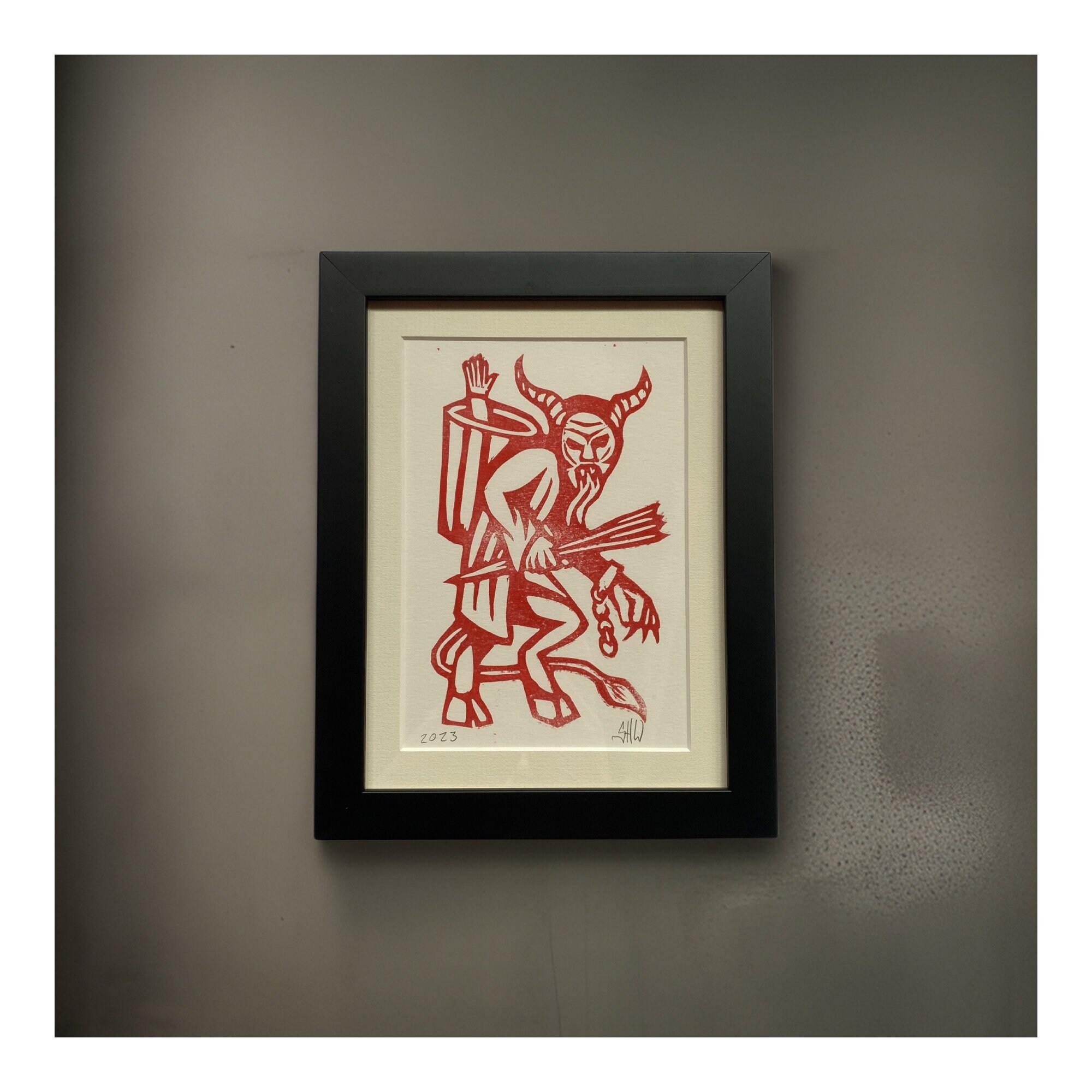 Krampus Linocut Available Framed and Unframed Black or Red Print