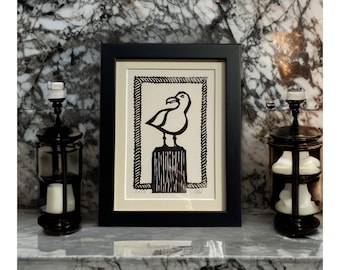 Seagull Linocut Available Framed and Unframed