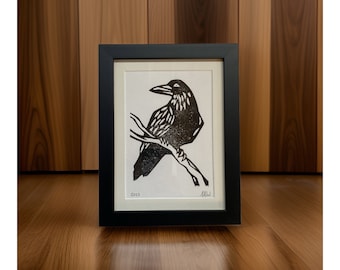Raven Linocut Available Framed and Unframed