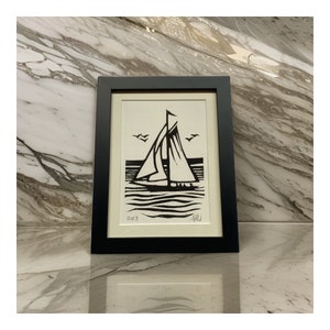 Cutter Bloodhound Provincetown Linocut Available Framed and Unframed