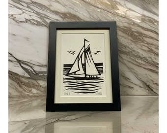 Cutter Bloodhound Provincetown Linocut Available Framed and Unframed
