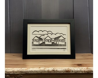 Days Cottages Truro Linocut Available Framed and Unframed