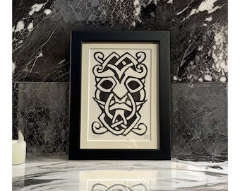 Norse God Mask Linocut Available Framed and Unframed