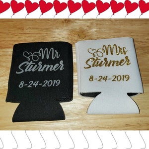 Mr and Mrs Wedding Day Personalized Can Coolers (Mrs and Mrs) (Mr and Mr)