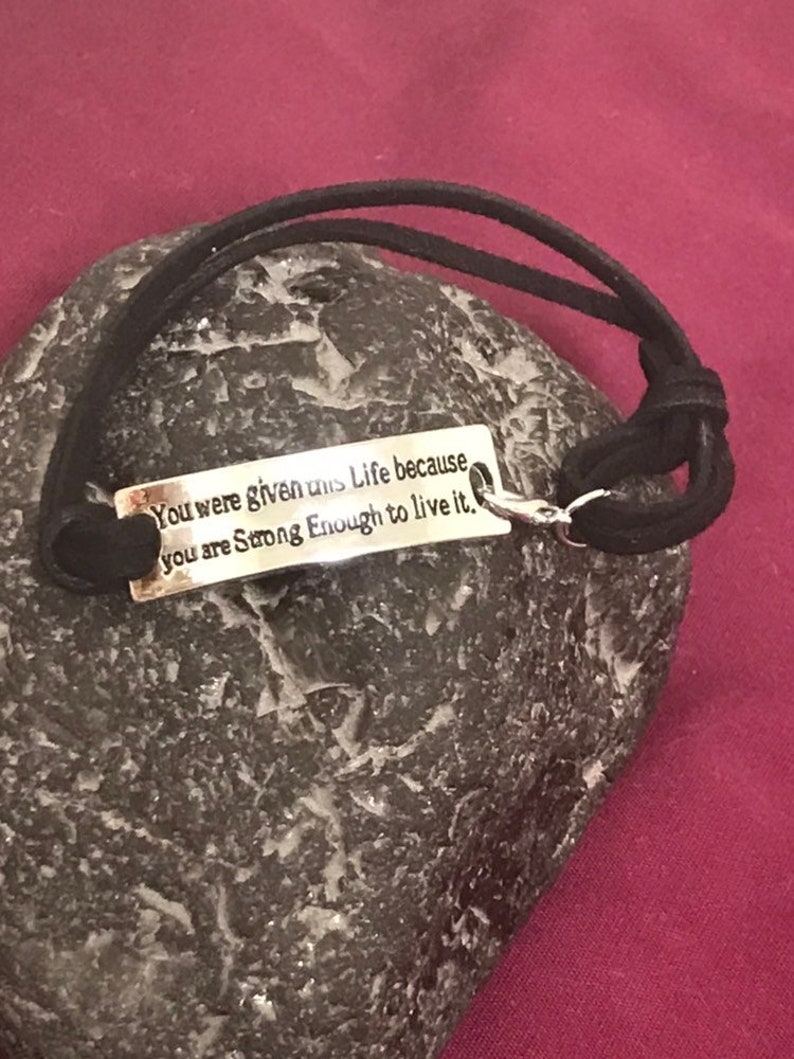 FREE SHIPPING You were given this Life because you are Strong Enough to live it black genuine leather adjustable charm bracelet jewelry