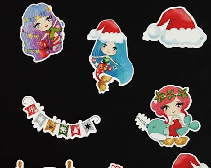 Mermaid Christmas Die Cuts, Planner Stickers