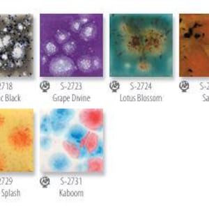 May include: A collection of nine square ceramic tiles with unique, colorful patterns. The tiles feature names like "Celestial Blue," "Cosmic Black," and "Grape Divine." Each tile has a distinct design, including speckled, floral, and abstract motifs.