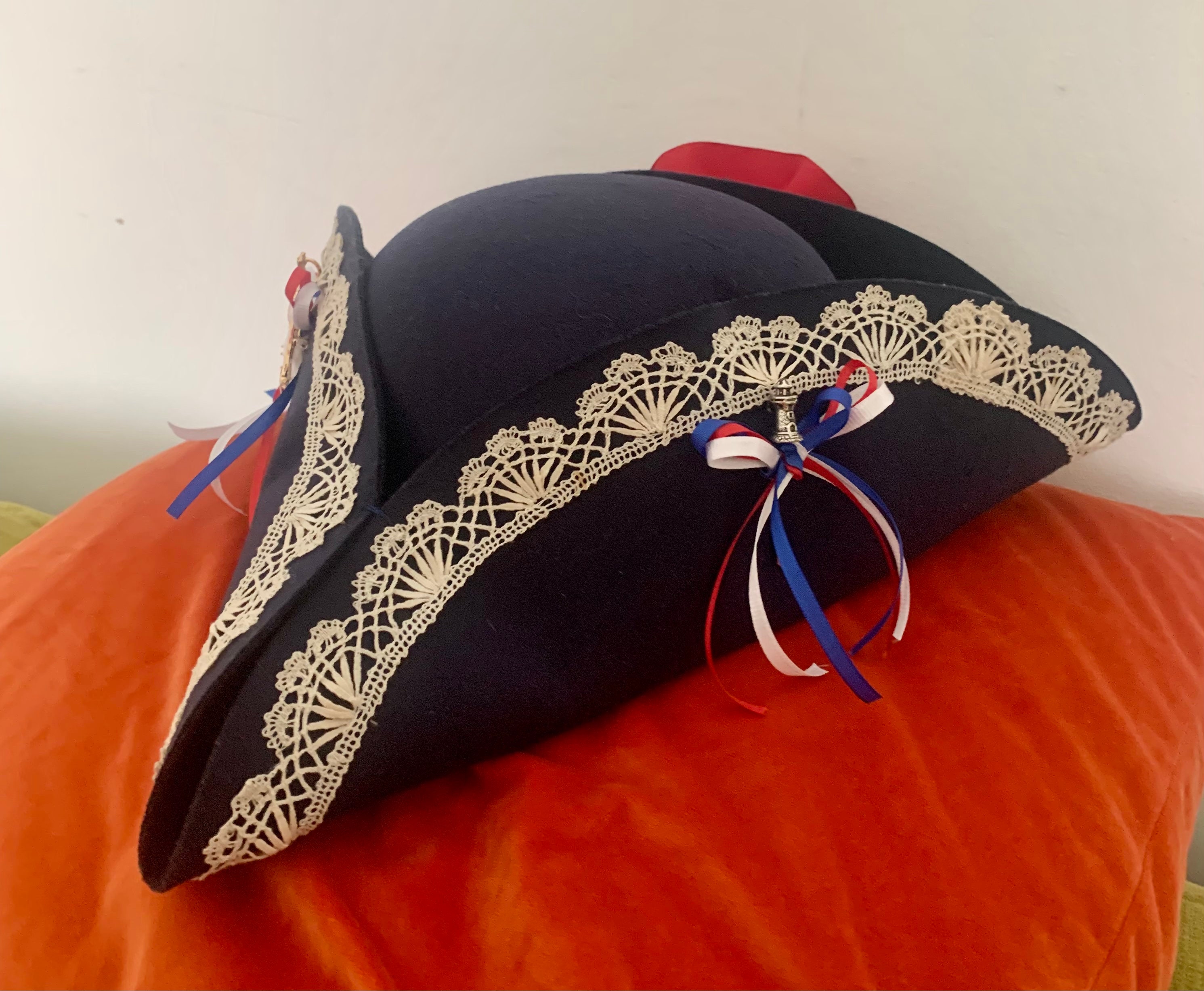 One of A Kind, Handmade, Blue Felt, Antique, White, Lace