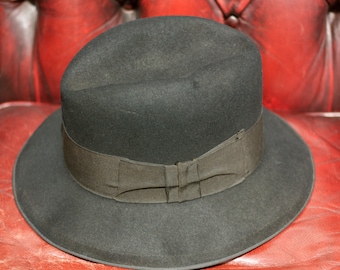 Vintage, Whiteley's, London, W2, Black, Fur, Felt, Silk Lined, Wide Brim, Tall, Trilby, Fedora, Style, Hat, Collectible, Costume, Prop, Gift