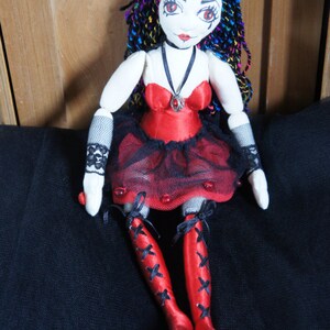 Handmade, Codette Barcode, OOAK, Gothic, Art Doll, Futuristic, Steampunk, Jointed, fabric, Doll, Corset, Boots, Net Skirt, Barcode Tattoo