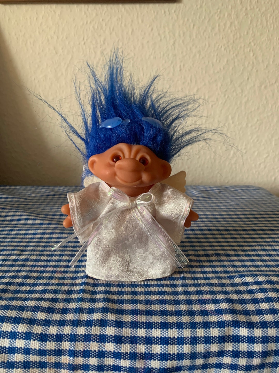 Vintage, 2001, TT, Blue Hair, Angel, Troll, Doll, Figure, In, White ...