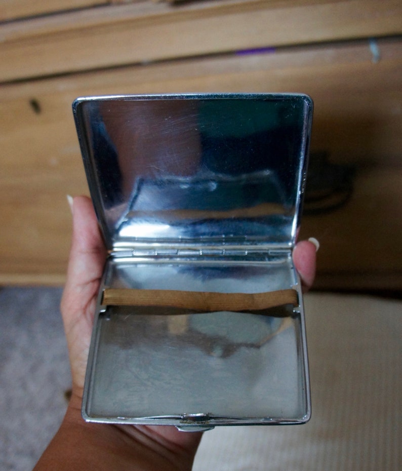 Vintage, Chromium Plate, Made in England, Cigarette Case, Elastic Strap