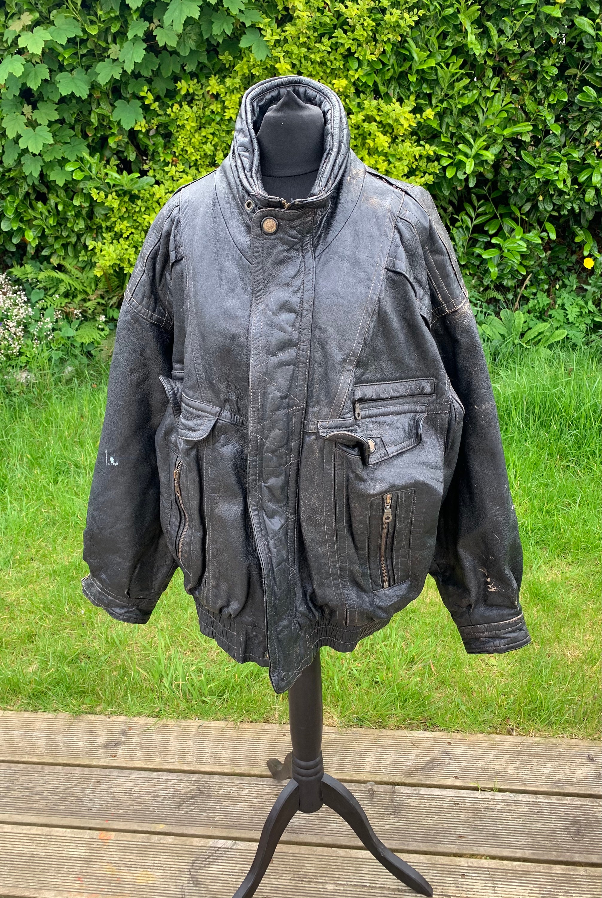 Vintage, Canda, C&A, Men's, Worn, Real, Leather, Black Vintage, Canda, C&A, Men's, Worn, Real, Leather, Black