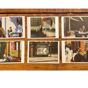 Conjunto de seis, Vintage, 1994, David Hopper, Arte, Café, Restaurante, Teatro, Pessoas, Cartões postais, Ilustrado, Arte, Colecionável, Presente, Presente