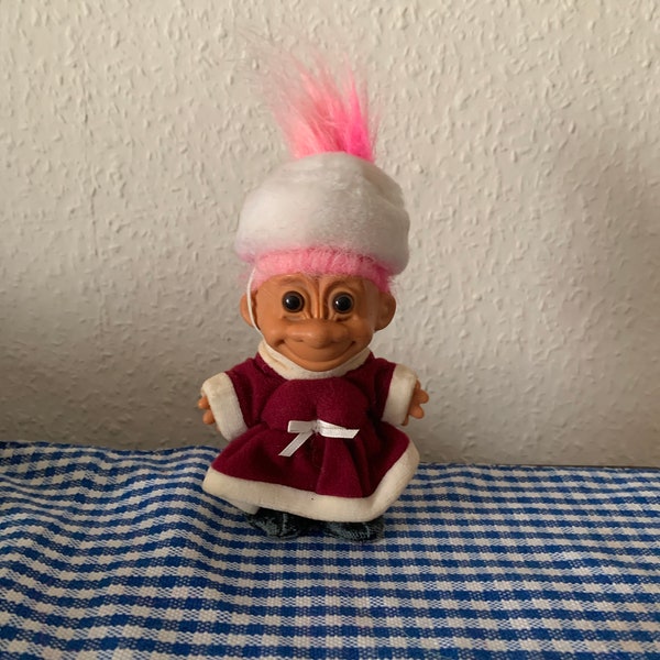 Vintage, 1980s, 1990s, Russ, Pink Hair, Troll, Doll, Figure, In, Winter, Christmas, Outfit, Retro, Stocking Filler, Secret Santa, Daughter