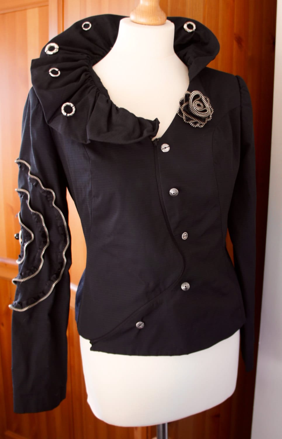 Round Hollow Beaded No-Collar Jacket main image 1