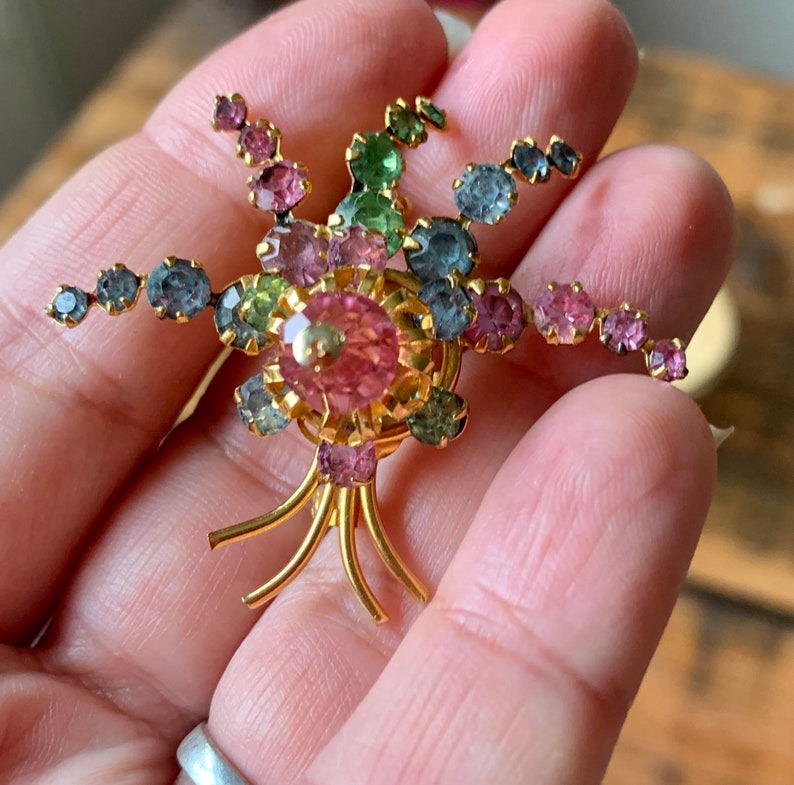 Vintage, Costume Jewellery, Gold, Metal, Floral, Bouquet, Coloured