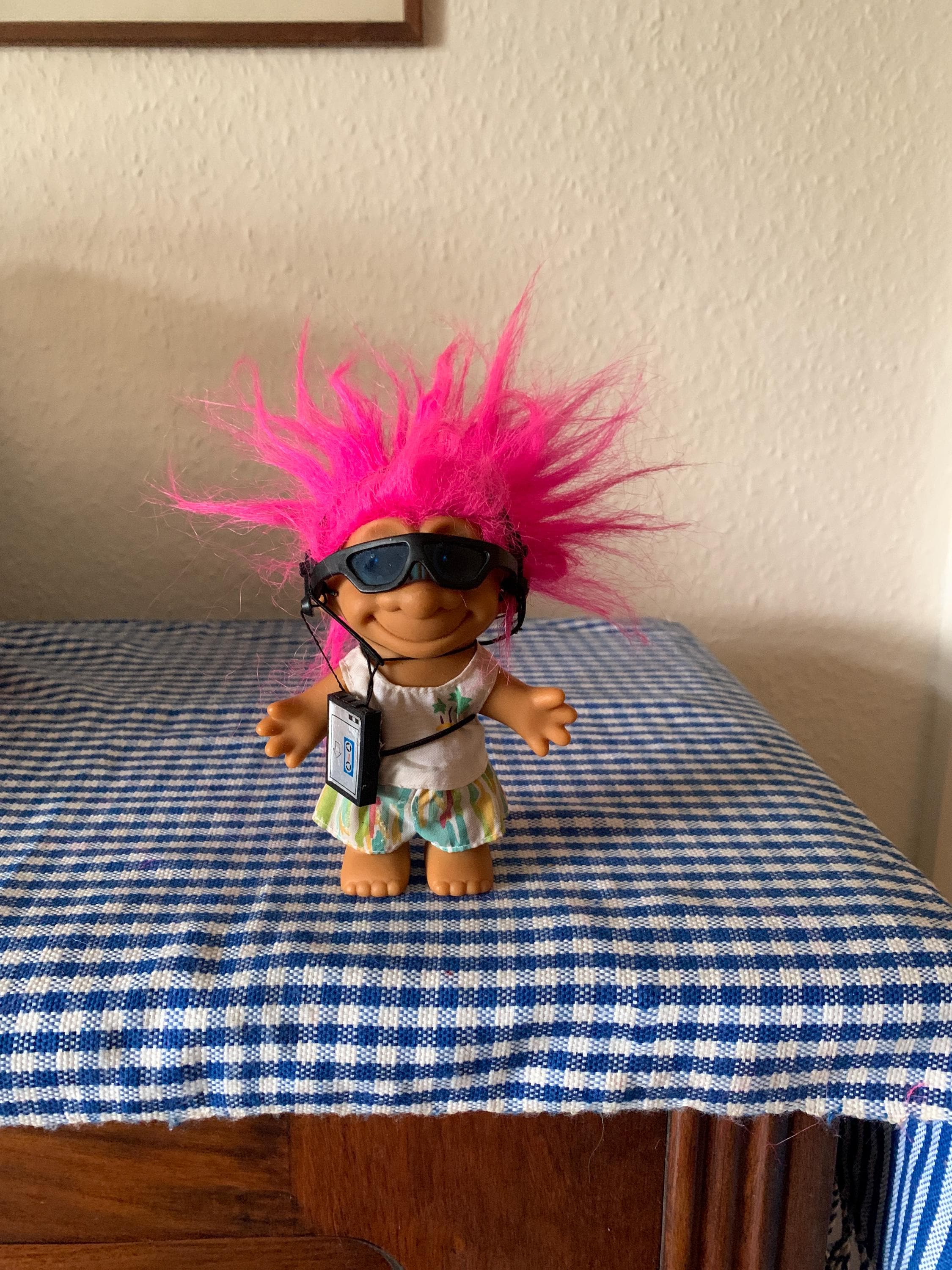 Vintage, Pink Hair, Troll, Doll, Cool Dude, Figure, In, Palm Tree