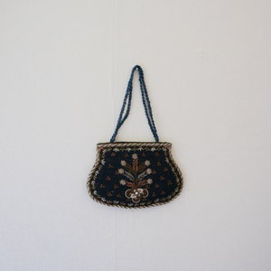 Vintage, 1950s, Black, Brown, Copper And Green, Beaded, Metal Embroidered, Floral design, Evening, Bag, Purse, Hand Bag, Costume, Accessory