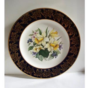 Vintage, Weatherby, Royal Falcon, Gift Ware, Service, Plate, Gold And Floral, Daffodil, Posy, Design, Dining, Kitchen, Collectible, Retro