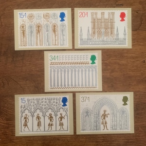 Lot de cinq, vintage, Noël, cathédrale d'Ely, 1189-1989, Royal Mail, commémoratif, libération, timbres, cartes postales, objets de collection, souvenirs
