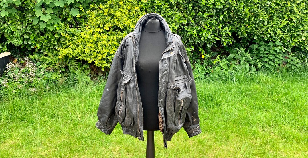 Vintage Heren Worn Real Zwart Biker - Etsy België