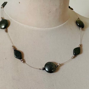 Vintage, Handmade, Silver, and, Black, Beaded, Necklace, Evening, Costume, Jewellery, Steampunk, Gift, Present, Wife, Collectible, Present