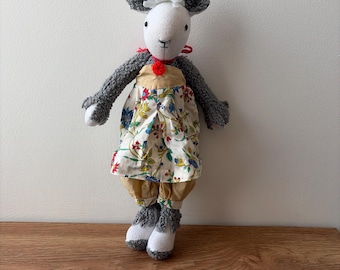 Handmade, Lamb, Sheep, Art Doll, In, Floral Playsuit, Fabric Doll, Figure, Display, Cottage Chic, Nursery, Present, Gift, Present, Daughter