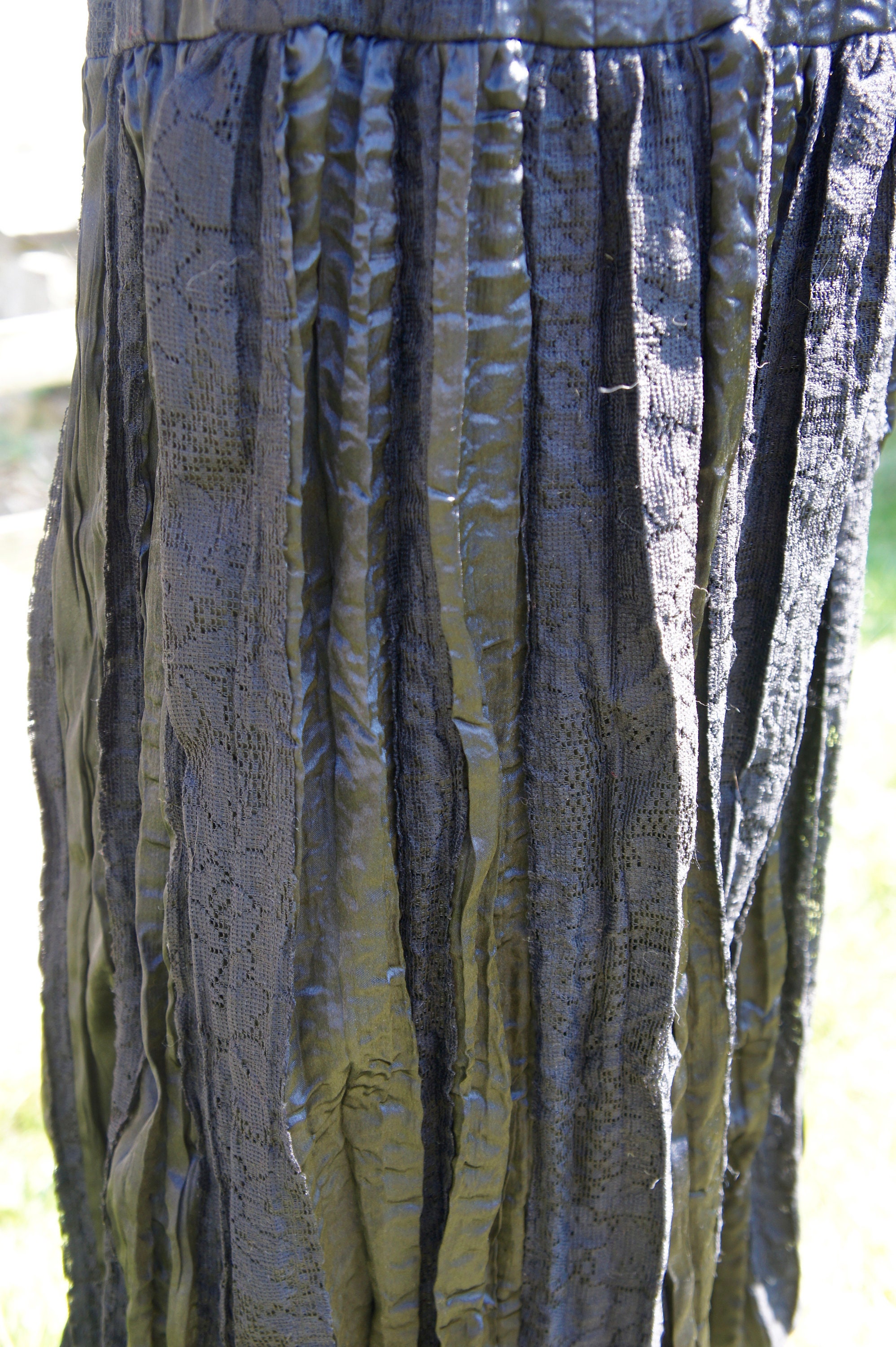 Vintage, Satsuma, London, Made in Britain, Black, Polyester, Sateen and Lace, Long, Flared