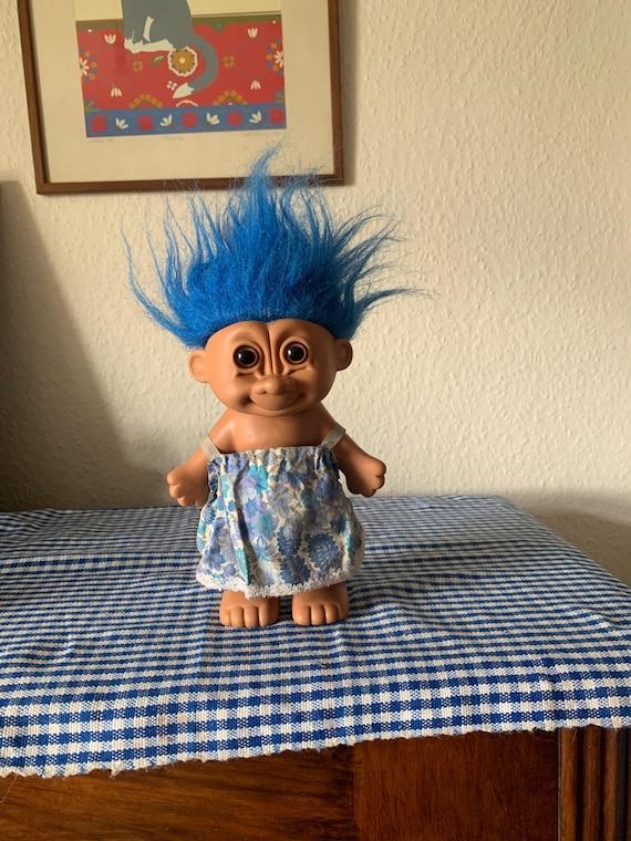 ヴィンテージ、ラージ、ブルーヘア、7インチ、トロール、人形