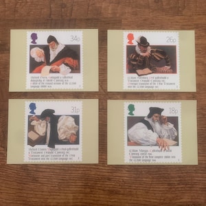 Lot de quatre, vintage, 1988, The Welsh Bible 1588-1988, Royal Mail, Commémorative, Sortie, Timbres, Cartes postales, Collection, Objets souvenirs, Cadeau