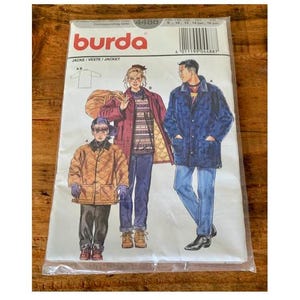 Vintage, 1980-tal, Burda, Unisex, Vadderad, Jacka, Kappa, Barn, Tonåring, Kläder, Casual, Retro, Sömnad, Mönster, Storlek 8-16 år, Gåva