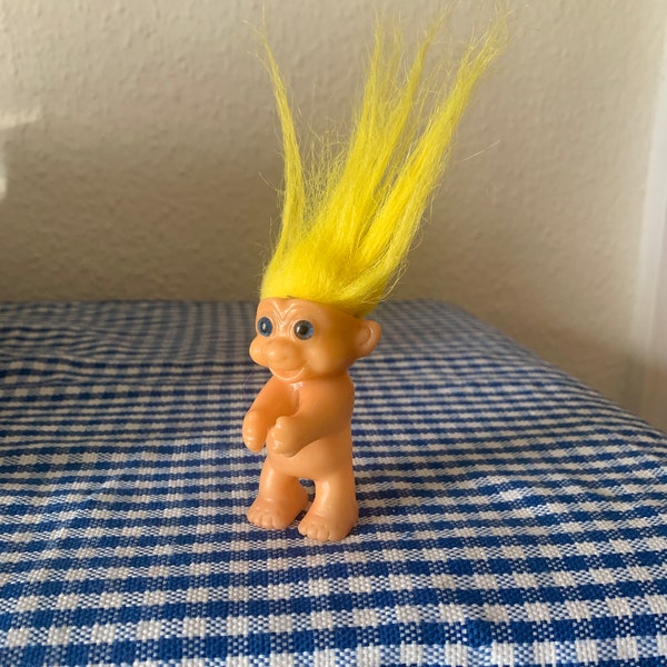 Vintage, 1980s, 1990s, Mini, Yellow Hair, Troll, Doll, Figure, Gripper, Clip, Grip, Toy, Retro, Stocking Filler, Secret Santa, Gift, Present