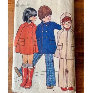 Vintage, 1960-talet, 1970-talet, Butterick, Storlek 4, Bröstvidd 63 cm, 58 cm, Barn, Pojke, Flick, Kappa, Byxor, Retro, Symönster