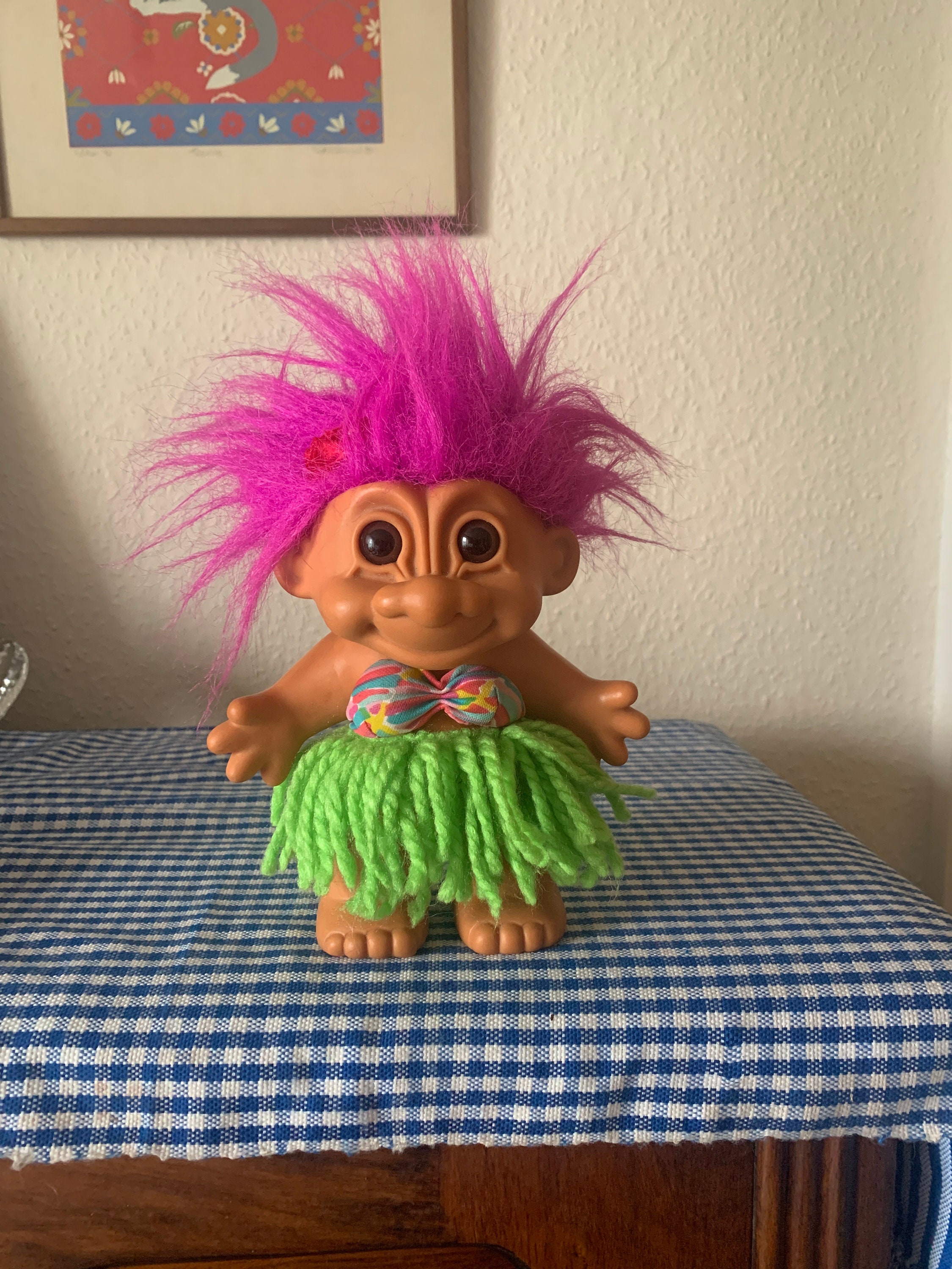 Vintage, Large, Russ, Pink Hair, Hawaii, Hawaiian, Troll Vintage, Large, Russ, Pink Hair, Hawaii, Hawaiian, Troll