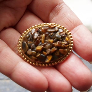 Vintage, Tiger&#39;s Eye, Crystal, Brooch, In Gold Metal Setting, Victorian, Steampunk, Statement, Jewellery, Jewelry, Gift, Wife, Daughter, Mum