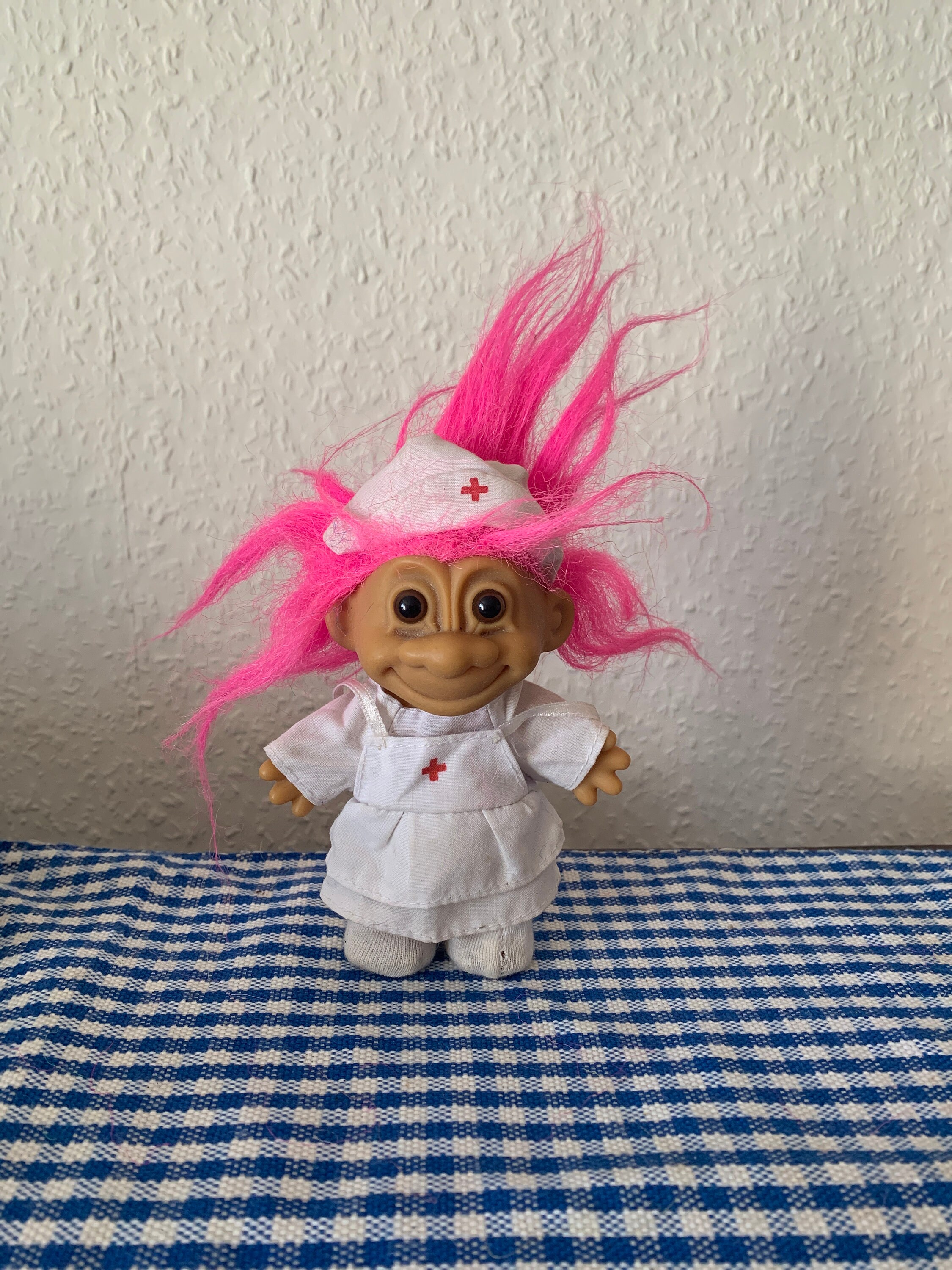 Vintage Russ Pink Hair Nurse Troll Doll Figure in Dress Pinafore Hat Socks Get Well Soon Retro Stocking Filler Secret Santa Etsy