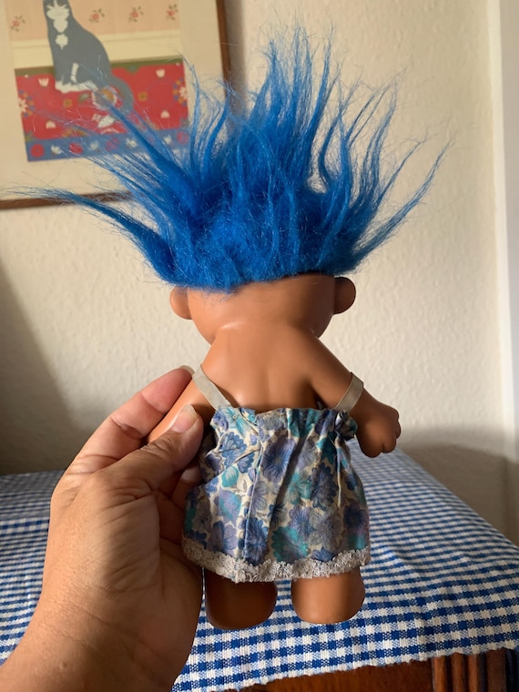 ヴィンテージ、ラージ、ブルーヘア、7インチ、トロール、人形