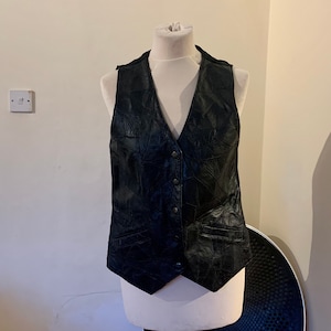 Vintage, Real, Leather, Black, Patchwork, Waistcoat, Vest, Size Medium, U.K. 12, Clothing, Biker, Steampunk, Diesel Punk, Rocker, Metal