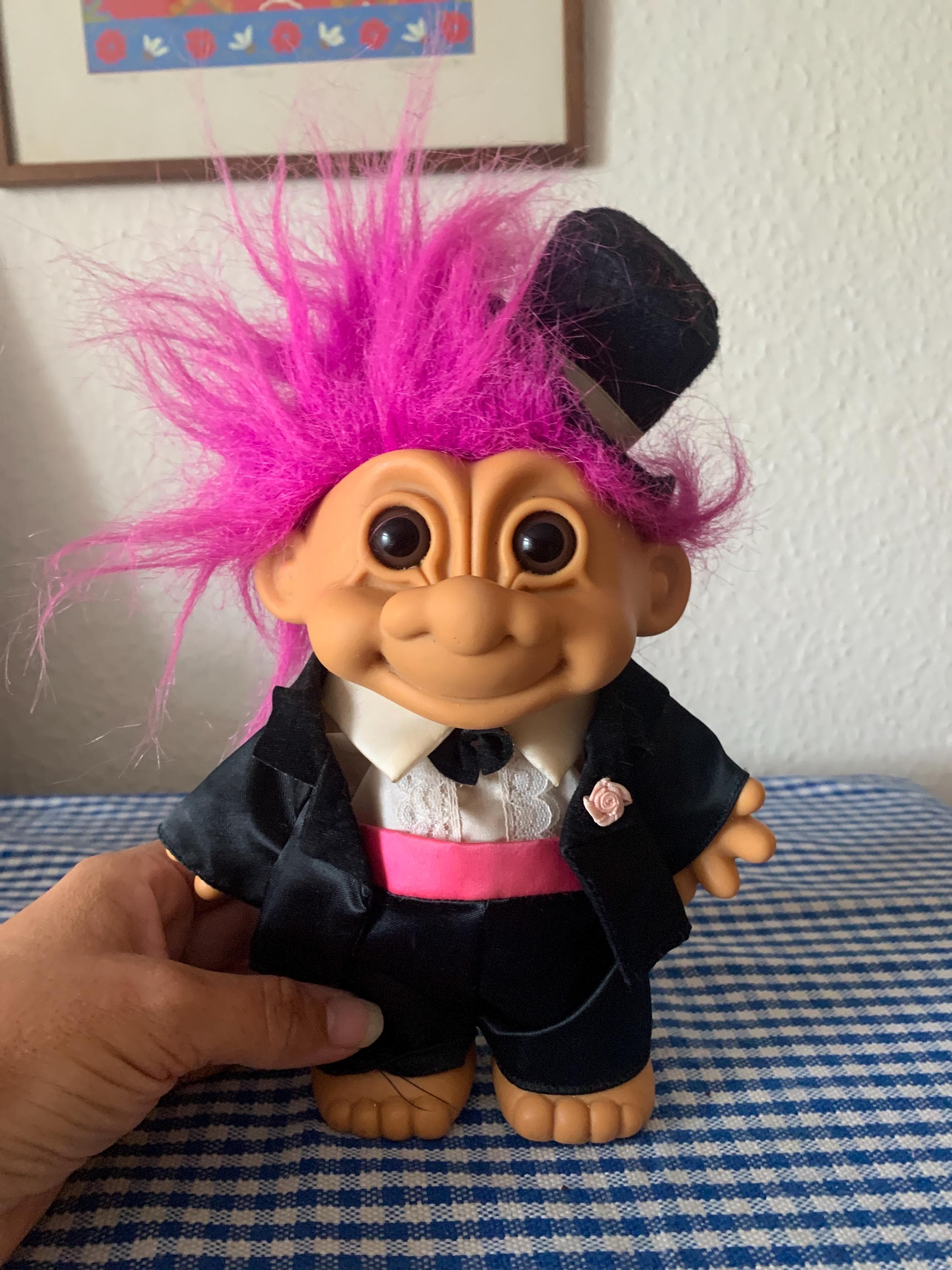 Vintage, Large, Russ, Pink Hair, Wedding, Groom, Troll, Doll, In