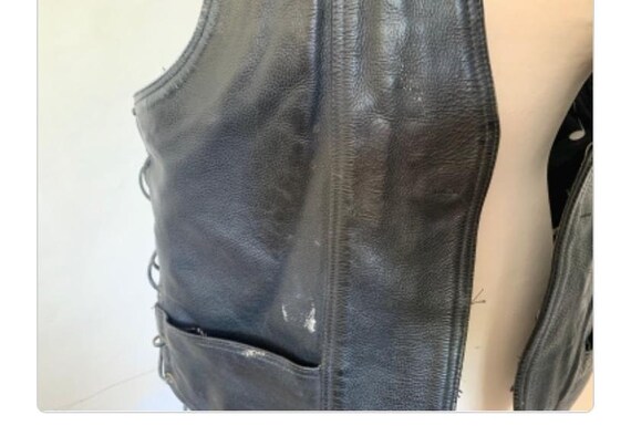 Vintage, Handmade, 1990s, Genuine, Black, Leather, Sleeveless, Jacket, Waistcoat, Music Note Lining, Size UK, Men's, 48, Men, Unisex, Biker View 6