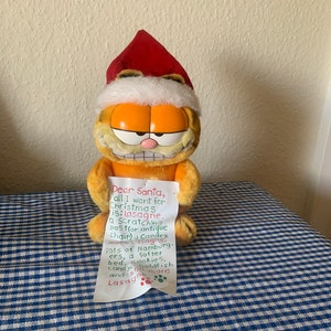 Vintage, década de 1980, United Feature Syndicate, Garfield, Gato, En Santa Hat, Carta, Juguete Suave, Felpa, Peluche, Amor, Juguete, Retro, Relleno de Medias