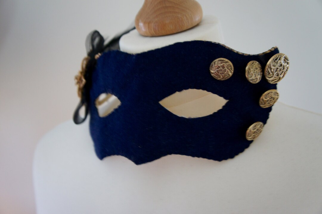 Reduced Price Royal Blue and Gold Detailed Hand Stitched Mask With Gold ...