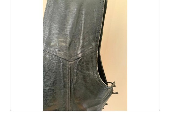 Vintage, Handmade, 1990s, Genuine, Black, Leather, Sleeveless, Jacket, Waistcoat, Music Note Lining, Size UK, Men's, 48, Men, Unisex, Biker View 5